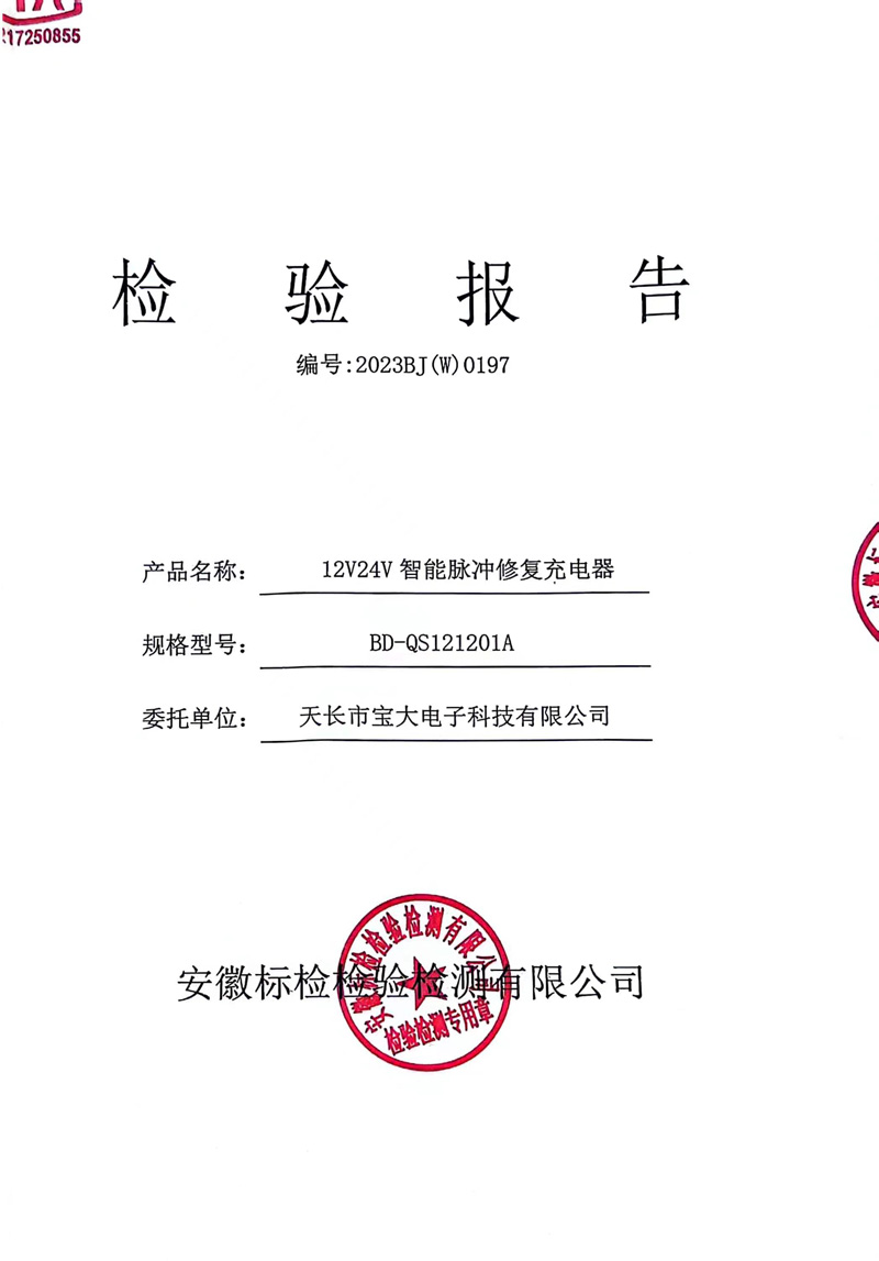 12v24v智能脉冲修复充电器产品检测报告